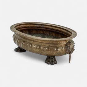 Antique 19thC Copper Repousse Long Jardiniere Footed Planter