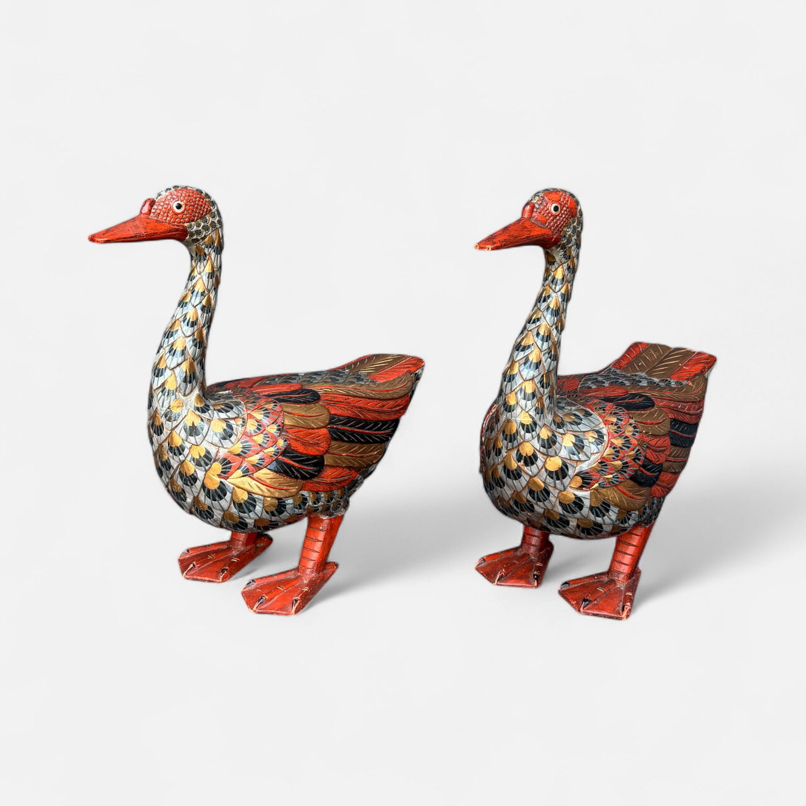 Pair Indonesian Carved & Painted Wood Goose Sculptures (1 of 7)