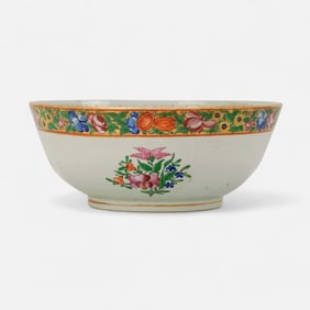 Antique Chinese Export Hand-Painted Porcelain Punch Bowl
