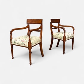 Pair Antique 19thC English Regency Mahogany Armcharis