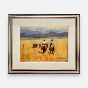 William Henry "Hank" Ford "Little Bunch" Western Acrylic on Board Painting Framed