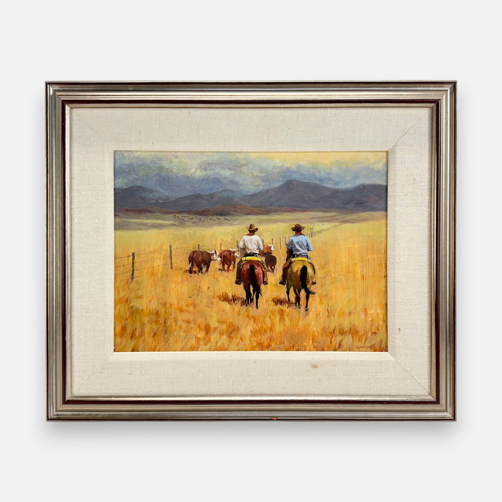 William Henry "Hank" Ford  "Little Bunch" Western Acrylic on Board Painting Framed (1 of 8)