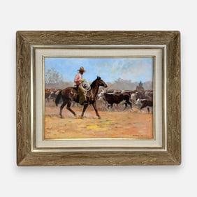 William Henry "Hank" Ford "Dollar a Day" Western Acrylic on Board Painting Framed