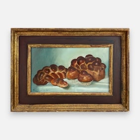 Paul Longenecker "Egg Bread Brioche" Oil on Board Painting Framed