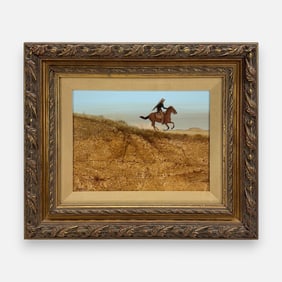 Raul Gutierrez Western Cowboy on Horseback Oil on Board Painting Framed