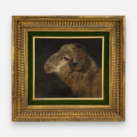 Artist Signed 1870 Portrait of a Ram Oil on Board Painting Framed