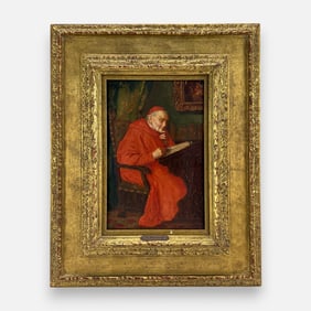 Theodor Recknagel Cardinal in His Study Oil on Board Painting Framed