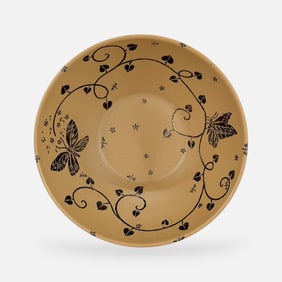 Emilia Castillo Silver Overlay Ceramic Serving Bowl w/Floral Butterfly Decoration