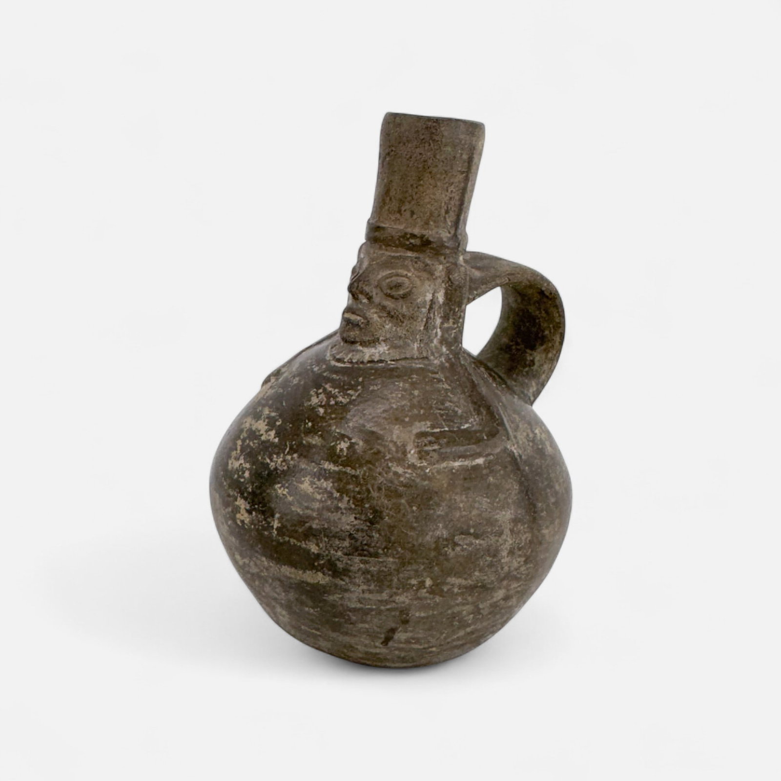 Antique Pre-Columbian Peruvian Chimu Figural Blackware Handled Vessel Old Pottery (1 of 7)