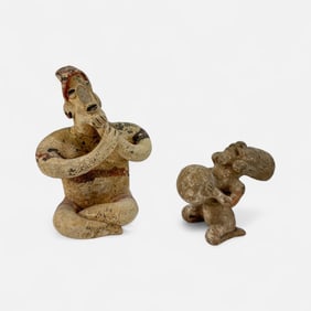 Two Antique Pre-Columbian Ameca-Etzatlán Jalisco Pottery Figures Mexico