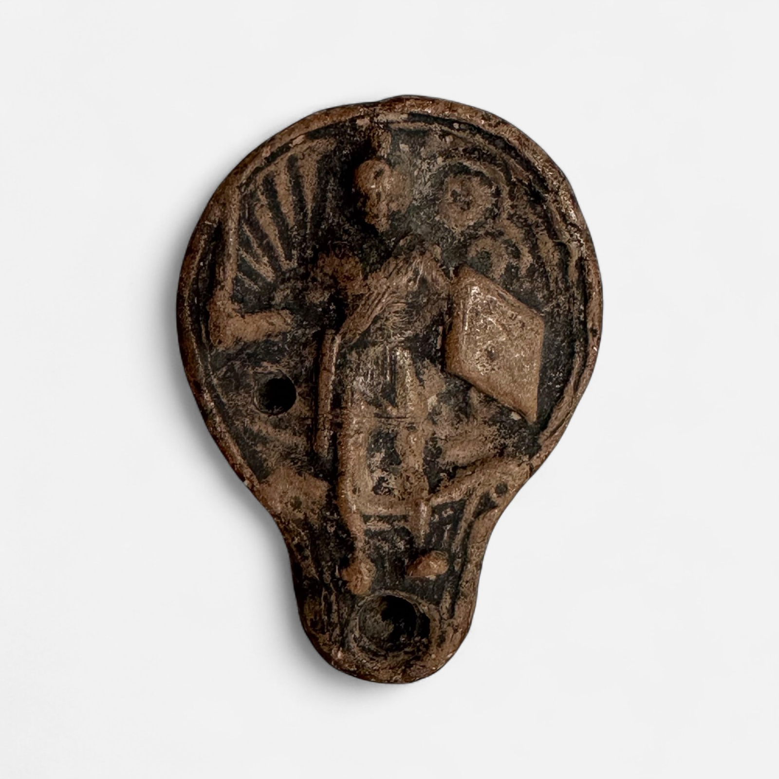 Ancient Roman Gladiator w/Shield Terra-Cotta Pottery Oil Lamp (1 of 4)