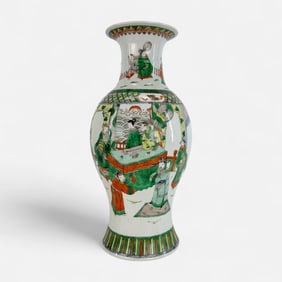 Antique Chinese Qing Famille Verte Porcelain Baluster Vase Urn