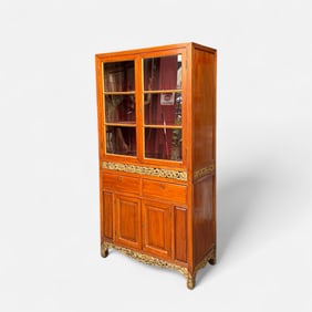 Southeast Asian Carved Gilt Painted Wood Two-Piece Display Cabinet