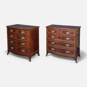 PAIR Jonathan Charles Buckingham Collection Mahogany Five-Drawer Nightstands