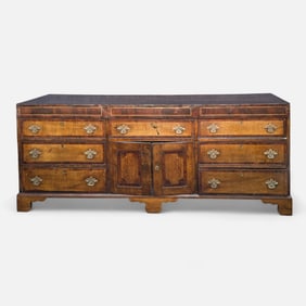 Antique 19thC English Oak & Mahogany Inlaid Double-Dresser Base