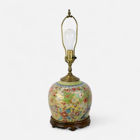 Antique Chinese Export Porcelain Gilt Ginger Jar Table Lamp