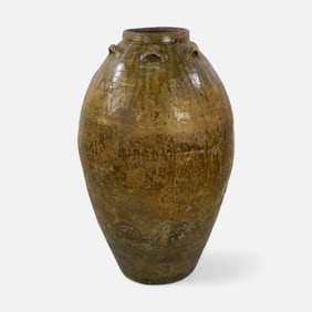Large Antique Chinese Martaban Stoneware Floor Jar Urn