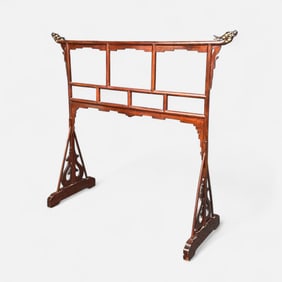 Antique Chinese Ming Style Carved Hardwood Clothing Rack Kimono Stand w/Gilt Dragon Heads
