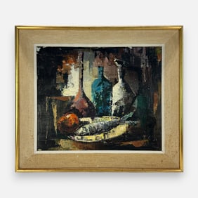 Artist Signed MCM Still Life Oil on Canvas Painting Framed