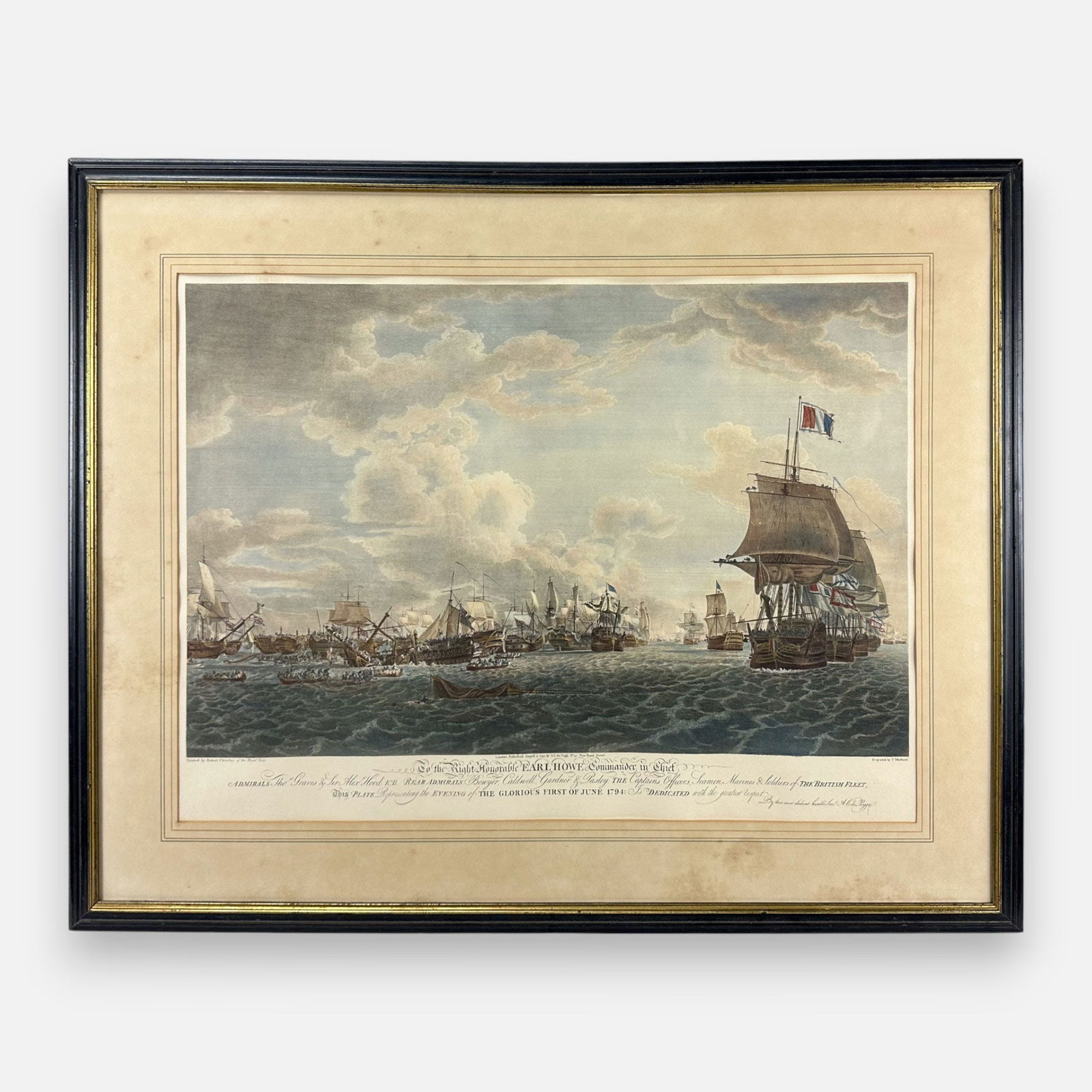 B.T. Pouncey "The Glorious First of June, 1794: Evening" Hand Colored Engraving Framed Print (1 of 8)