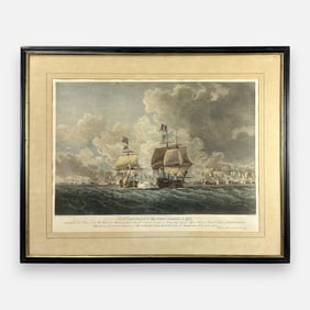 B.T. Pouncey "The Glorious First of June, 1794: Morning" Hand Colored Engraving Framed Print