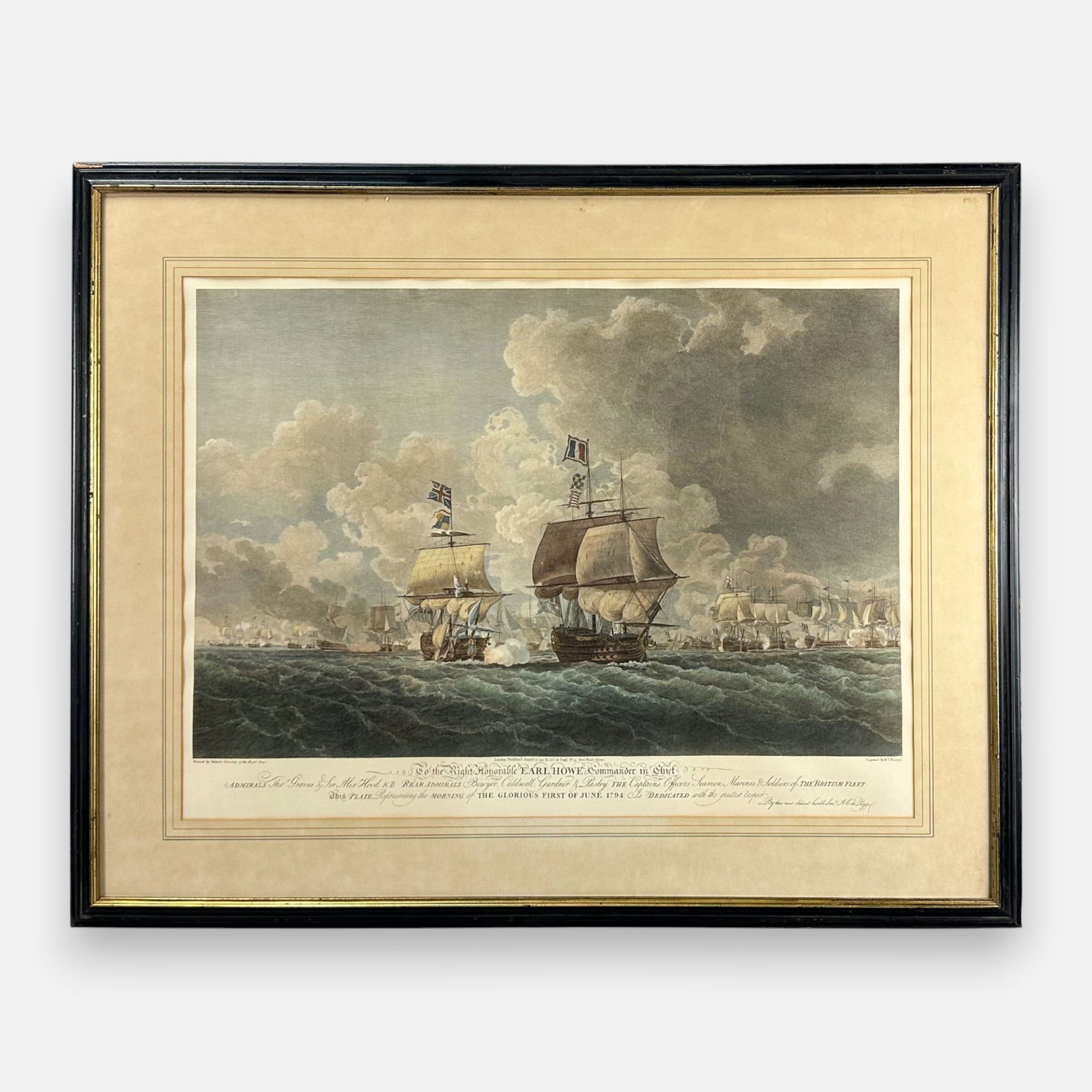 B.T. Pouncey "The Glorious First of June, 1794: Morning" Hand Colored Engraving Framed Print (1 of 10)