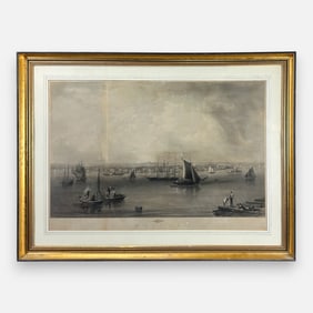 J.W. Hill "Boston" Large Antique 19thC Proof Engraving Print Framed Under Glass