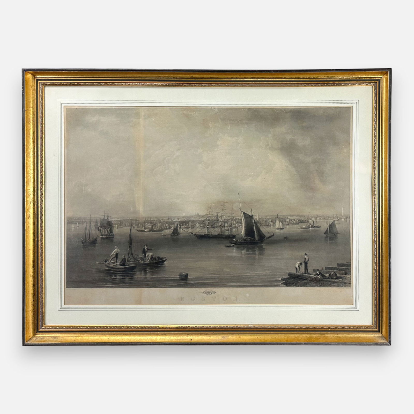 J.W. Hill "Boston" Large Antique 19thC Proof Engraving Print Framed Under Glass (1 of 10)