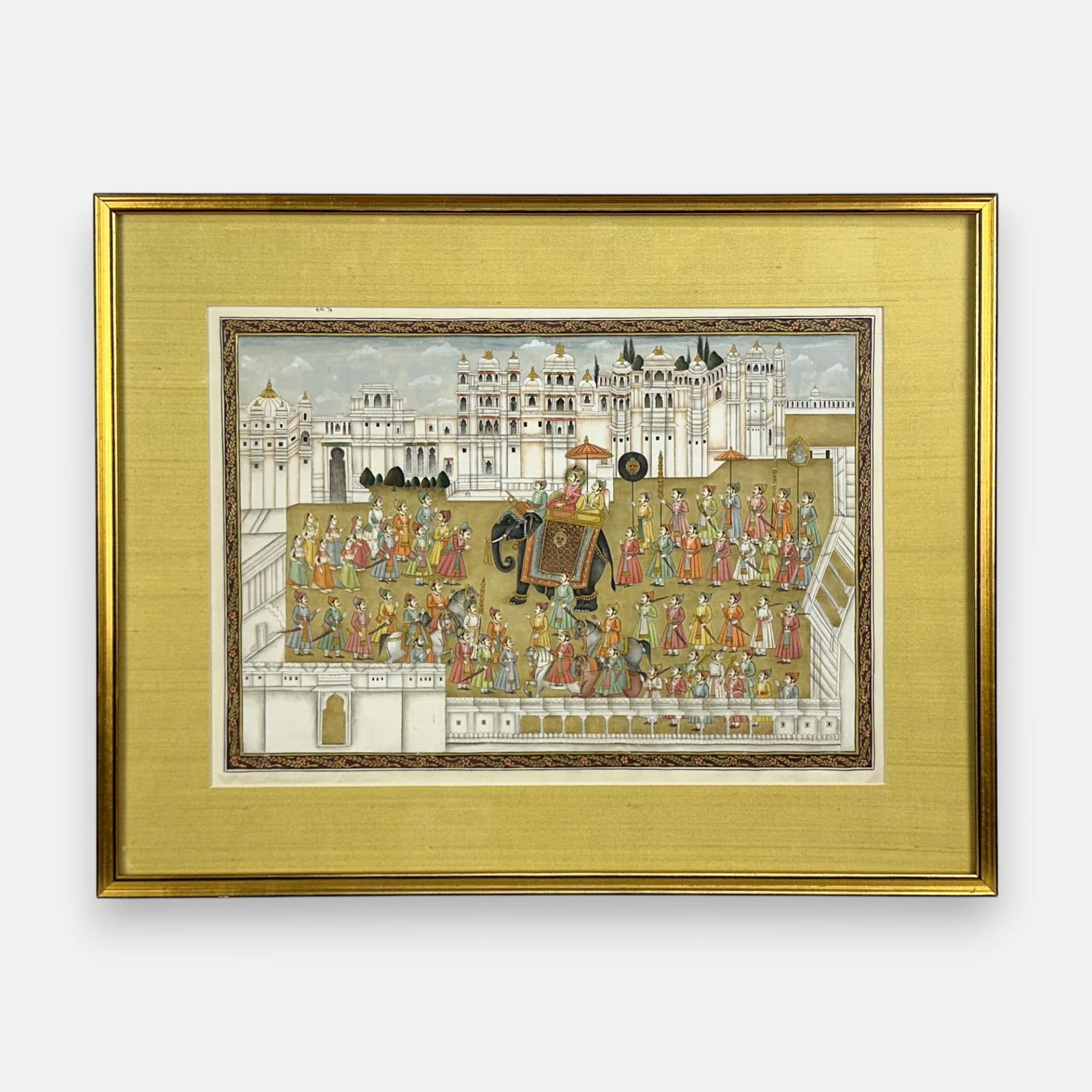 Antique Indian Mughal Procession Painting Framed and Matted under Glass (1 of 7)