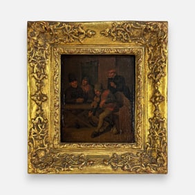 Egbert van Heemskerck (Attr) Dutch Tavern Oil on Board Painting Framed