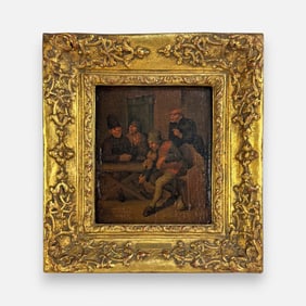 Egbert van Heemskerck (Attr) Dutch Tavern Oil on Board Painting Framed