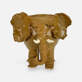 Elephant Art Pottery Glazed Ceramic Figural Animal Planter