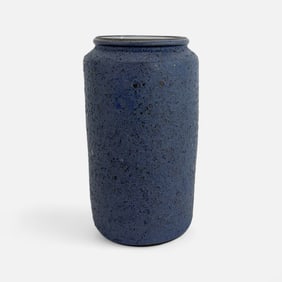 Contemporary Studio Art Pottery Vase w/Textured Blue Volcanic Glaze