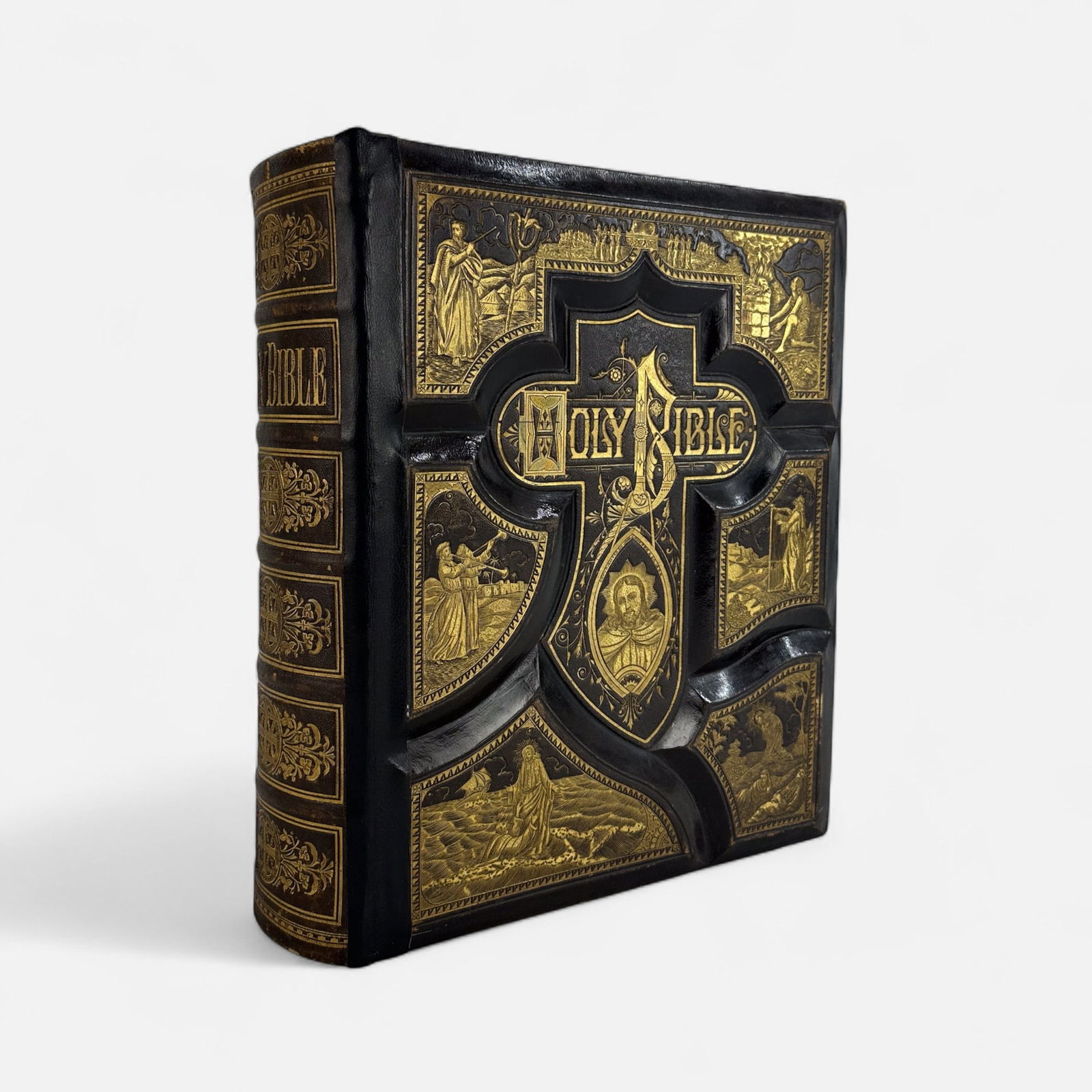 Antique 19thC Illustrated Holy Bible John Potter & Co. w/Gilt Leather Binding (1 of 15)