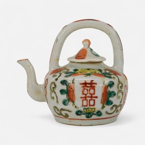 Antique Chinese Export Miniature Famille Rose Porcelain Water Dropper Teapot w/Lid