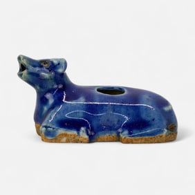 Antique Chinese Ceramic Sancai Blue-Glazed Pottery Cow Water Dropper