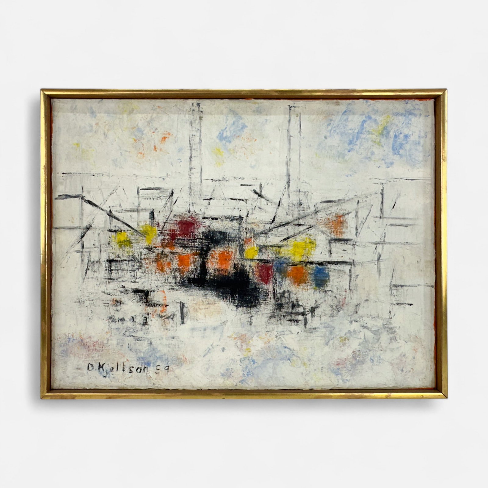 D. Kjellson 1959 Original Acrylic on Canvas Framed MCM Painting: Signed and dated 1959 lower left. Good age-appropriate condition as shown. For shipping, we highly recommend Donald Camden at UPS Store 4608. Alternatively, reach out to one of our preferred shippers 