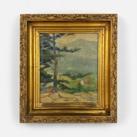 Artist Signed Antique Rustic Landscape Oil on Board Painting Framed