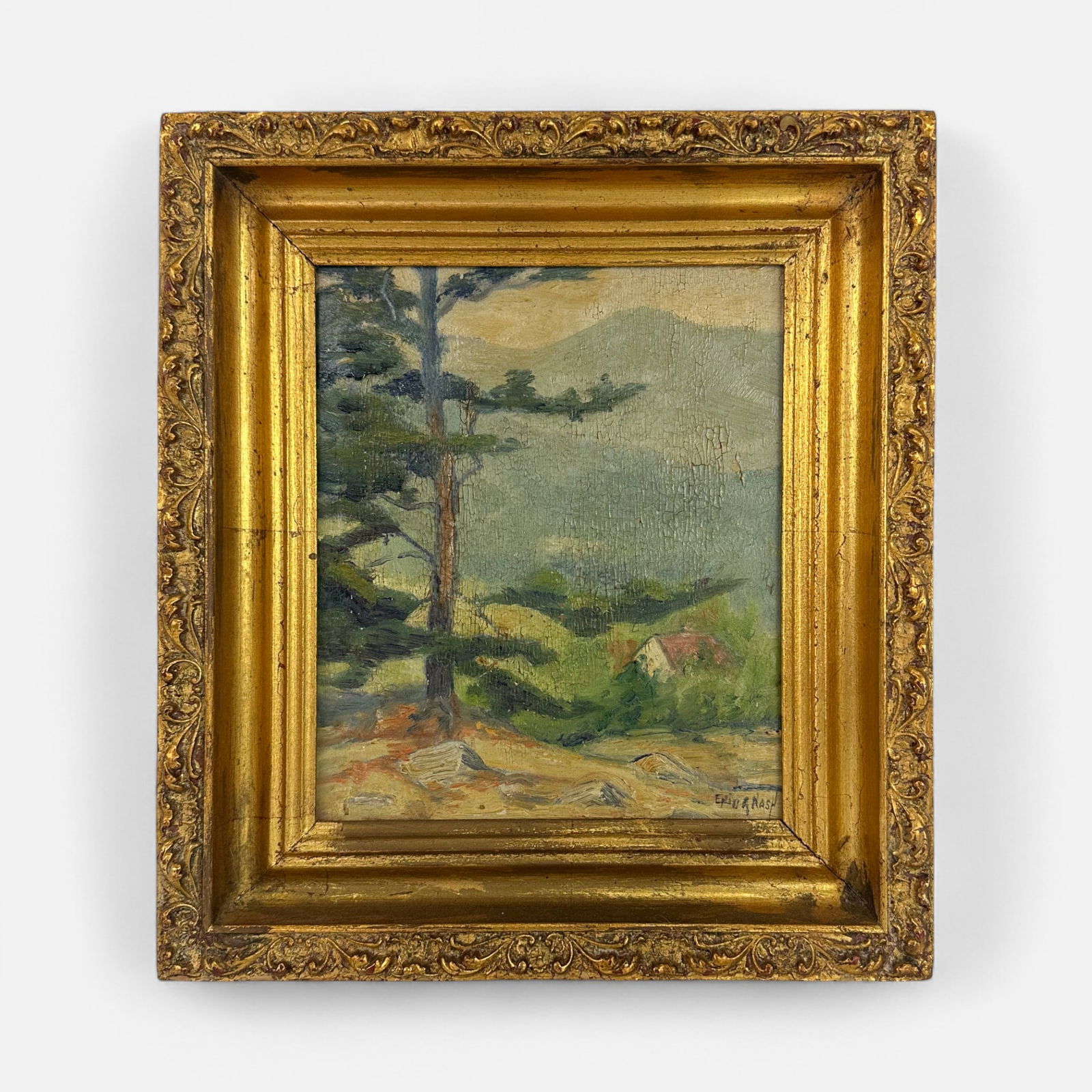 Artist Signed Antique Rustic Landscape Oil on Board Painting Framed (1 of 6)