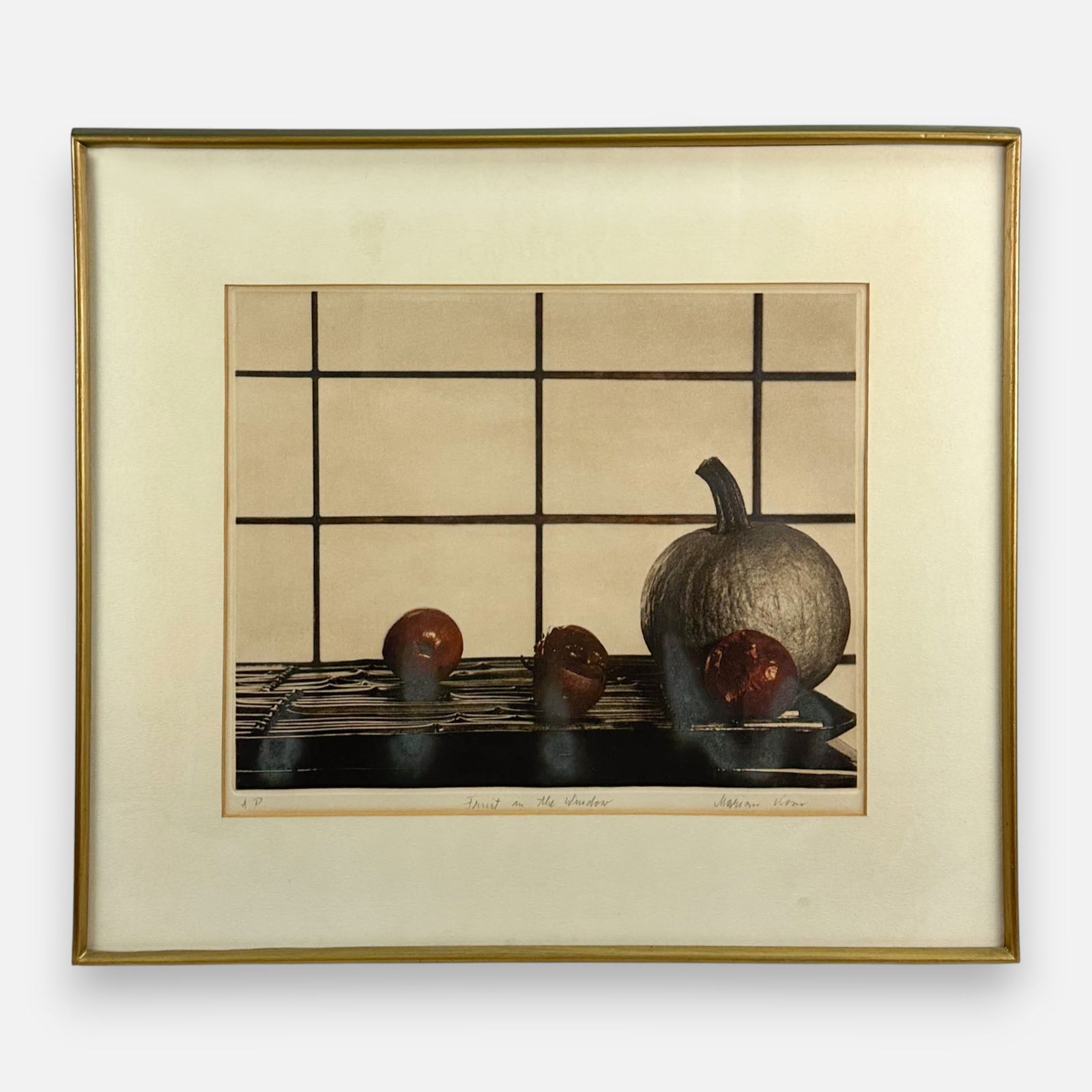 Marian Korn "Fruit in the Window" Etching Framed MCM Print (1 of 7)