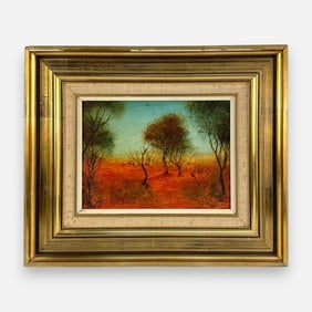 Charles "Pro" Hart Australian Outback Oil on Board Painting Framed