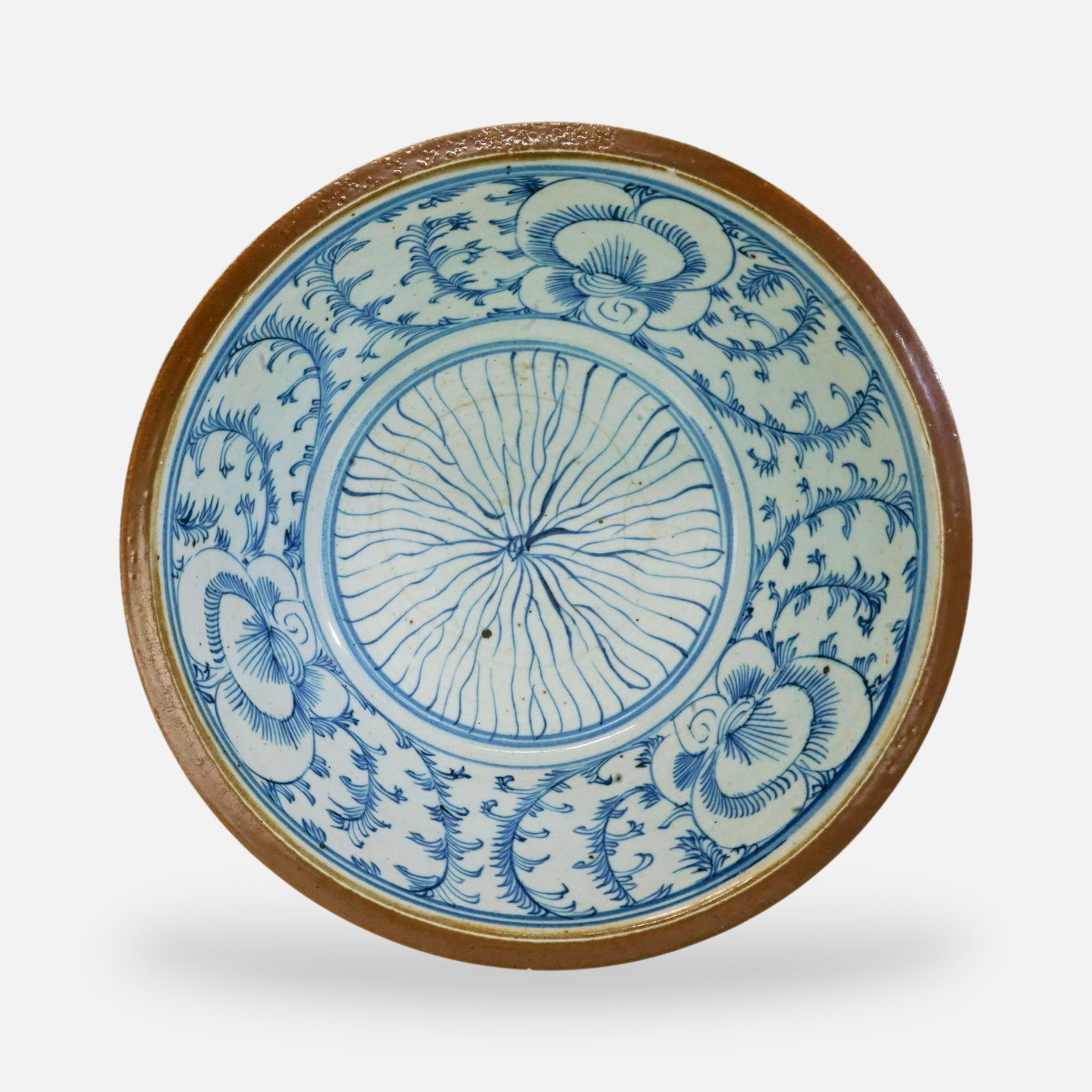 Antique Chinese Qing Batavian Blue & White Porcelain Wash Bowl: Ca. last half 18th to first half 19thC. Good overall condition, with shown brown discoloration to surfaces. For shipping, we highly recommend Donald Camden at UPS Store 4608. Alternatively, reach out 