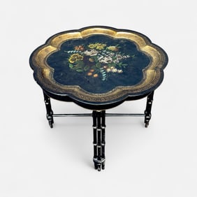 Antique 19thC Handpainted Gilt Paper Mache Tray Table