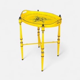 Antique French or Italian Yellow Tole Painted Metal Tray Table