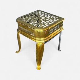 Antique English Brass Fireplace Footman Kettle Trivet Stand #1