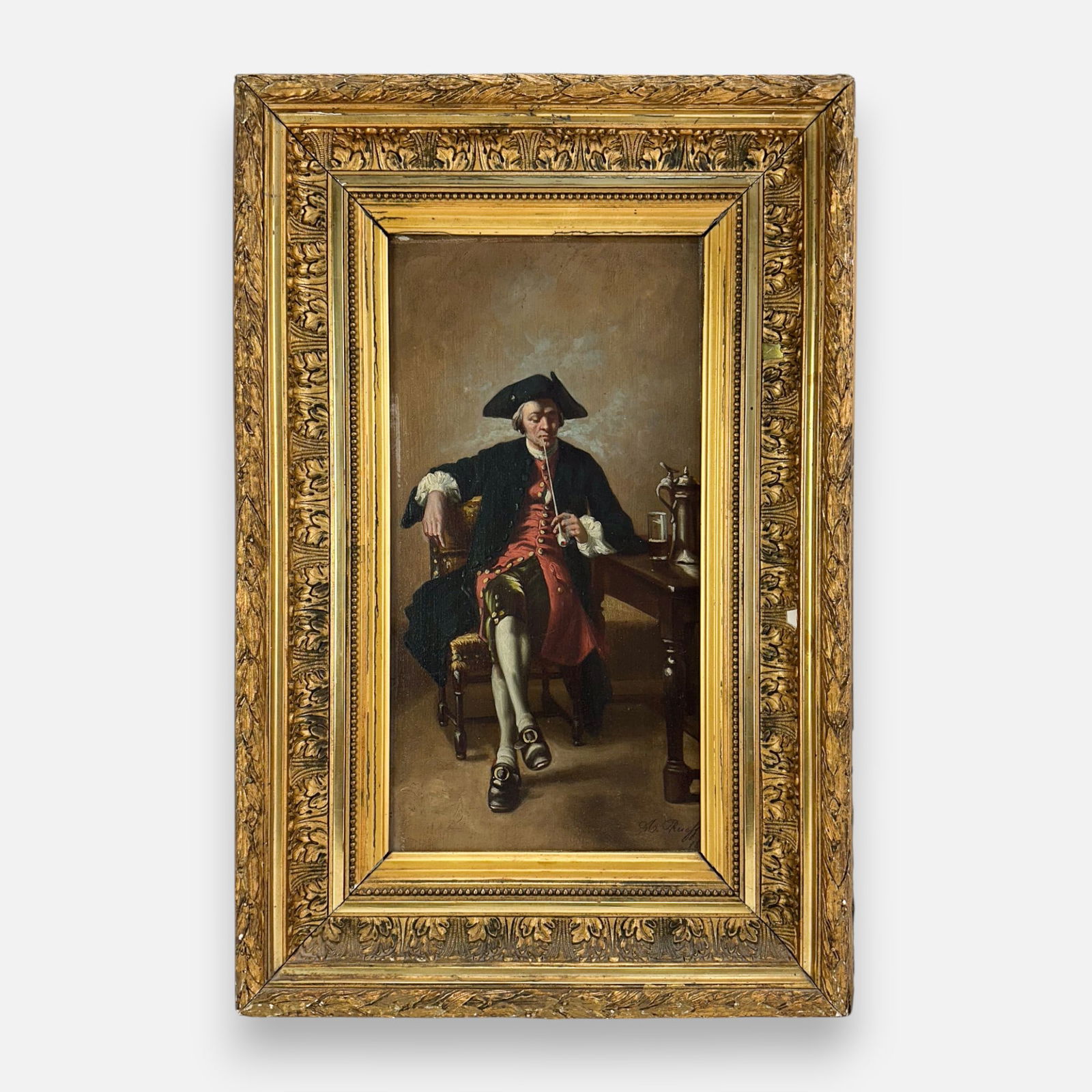 Signed Antique 19thC Portrait of Seated Man Oil on Board Painting Framed (1 of 6)