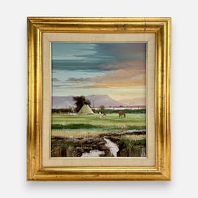 Thomas A. DeDecker "Evening Talks - Cheyenne" Oil on Board Painting Framed