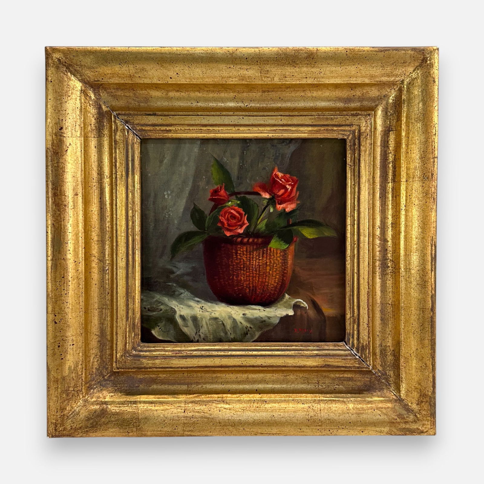 Dee Macy "Antique Basket of Roses" Oil on Canvas Painting Framed (1 of 7)