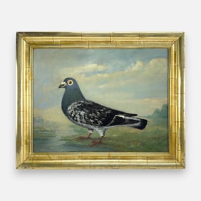 Artist Signed "Racing Pigeon Portrait" 1908 Oil on Board Painting Framed