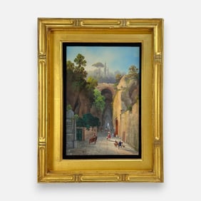 Gioacchino LaPira (Attr) "Grotta di Pozzuoli" Gouache on Paper Painting Framed